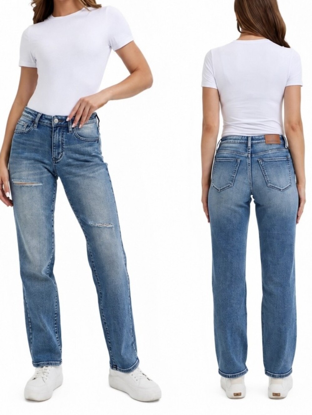 Judy Blue Mid Rise Dad Jeans Straight Leg Medium Wash Blue Women Sz 7/28 JB88859